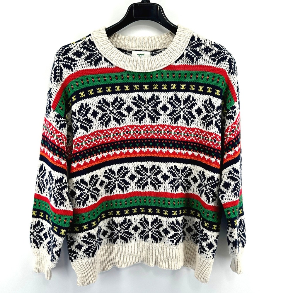 Aerie Fair Isle Sweater Womens Small Multi Color Snowflake Knit Relaxed Modern